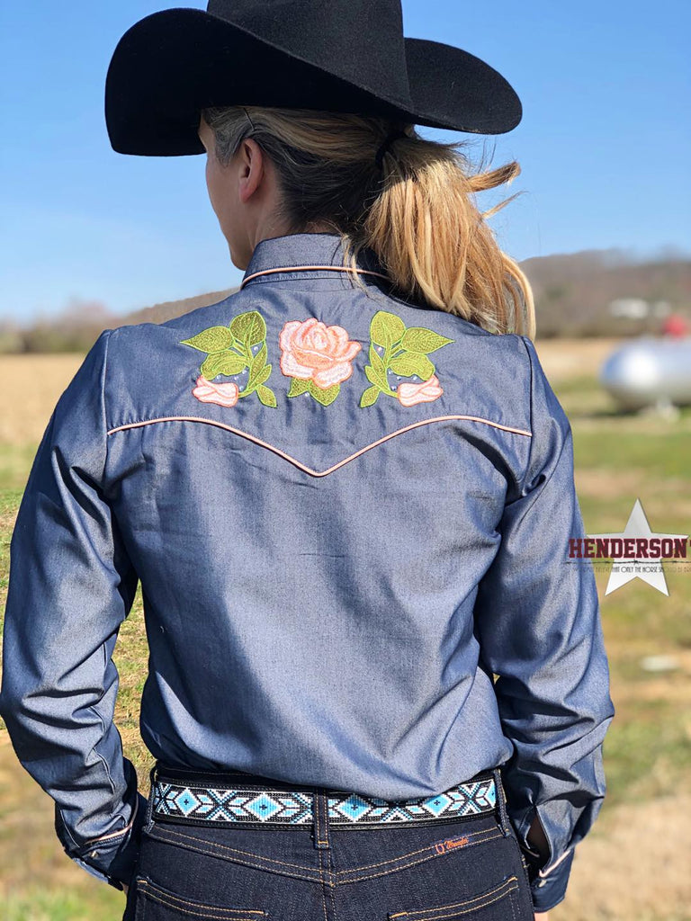 Rangers Original Shirt ~ Denim W/Peach Floral Show Shirt Ranger   