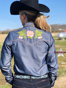 Load image into Gallery viewer, Rangers Original Shirt ~ Denim W/Peach Floral Show Shirt Ranger   