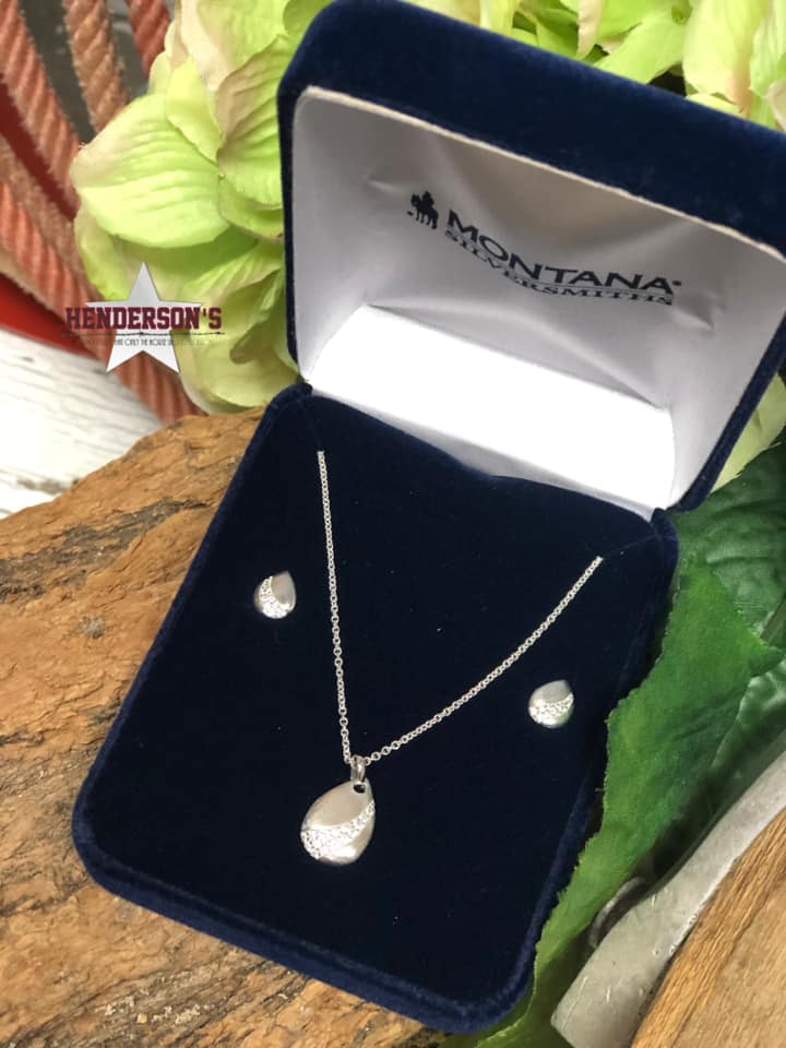 Satin Teardrop Necklace Set Jewelry Montana Silver   