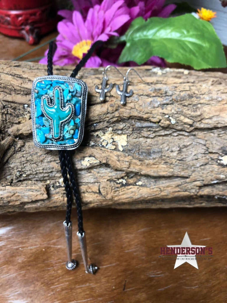 Turquoise Cactus Bolo Set Jewelry Cowgirl Junk Co.   