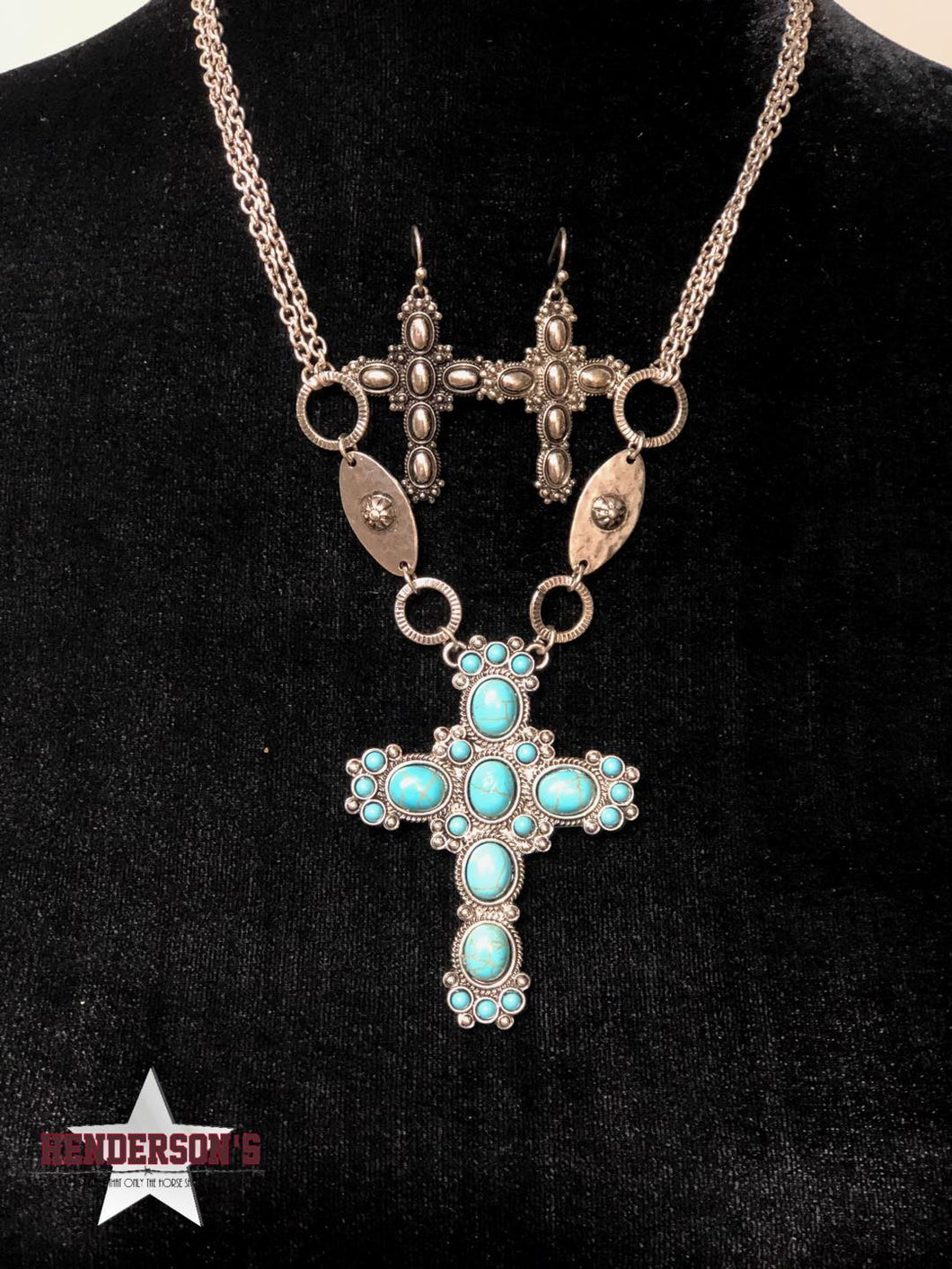 Western Concho Cross Necklace Set Jewelry Cowgirl Junk Co.   