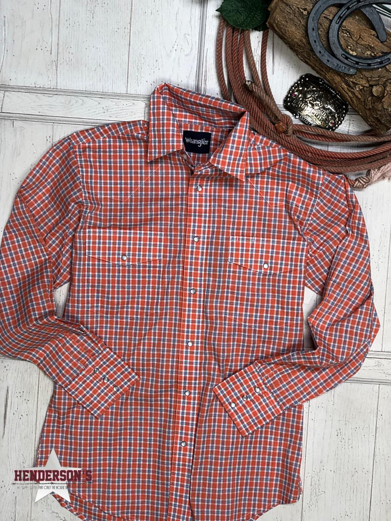 Men's Wrangler Orange Plaid Men's Shirts Wrangler   